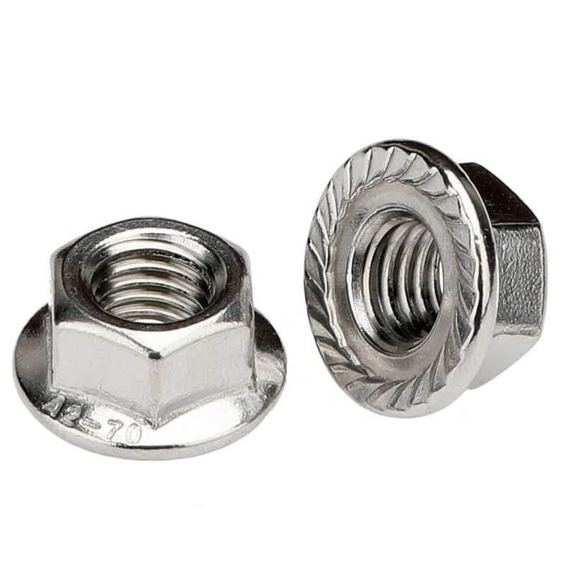 Stainless Steel SS304 Serrated Hex Flange Nut with A2-70 Stamp Details - DIN 6923 ISO 4161 Locking Nut - Handan Factory Supplier | YiHao Fastener
