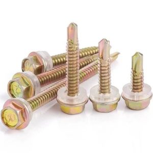 Yellow Zinc Plated Carbon Steel Hex Washer Head Self Drilling Screw with Sealing Washer Group View - DIN 7504K ISO 15480 Tek Screw - Direct Factory Supply from Handan China | YiHao Fastener